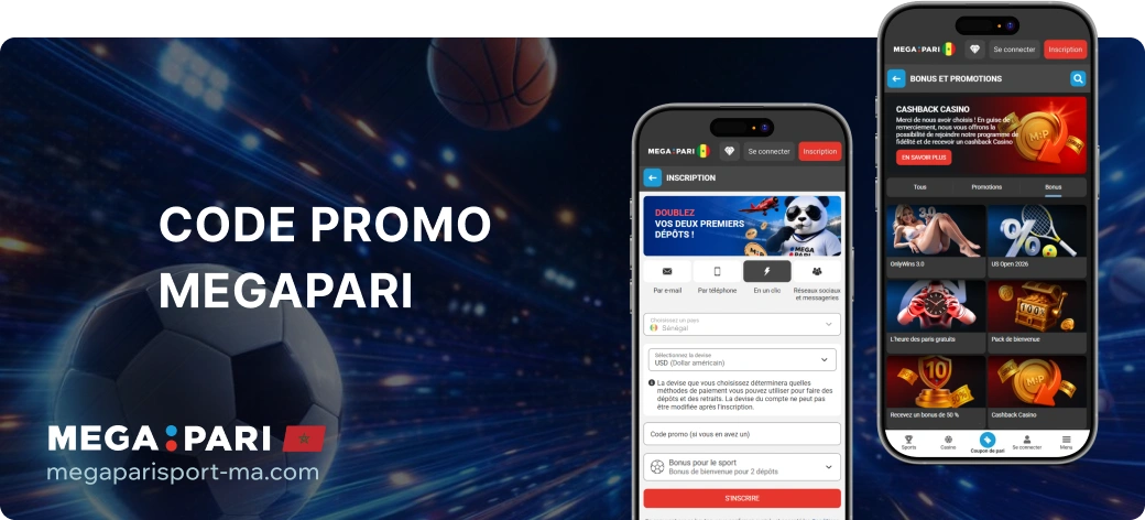 Code promo Megapari : saisie à l'inscription et dans l'application - Megapari Maroc